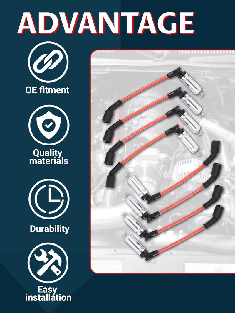Ntoauto 8PCS Spark Plug Wires Set 8mm Compatible with GMC Hummer Chevrolet Cadillac Spark Plug Wires Replacement OEM#M8-48322,48322R - Image 4